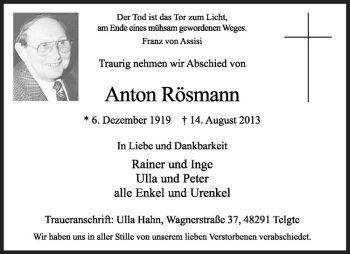 Anzeige von Anton Rösmann von Westfälische Nachrichten