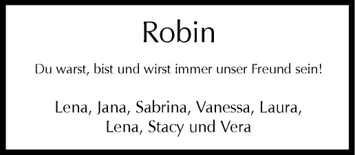  Traueranzeige für Robin Brunsmann vom 27.08.2013 aus Westfälische Nachrichten