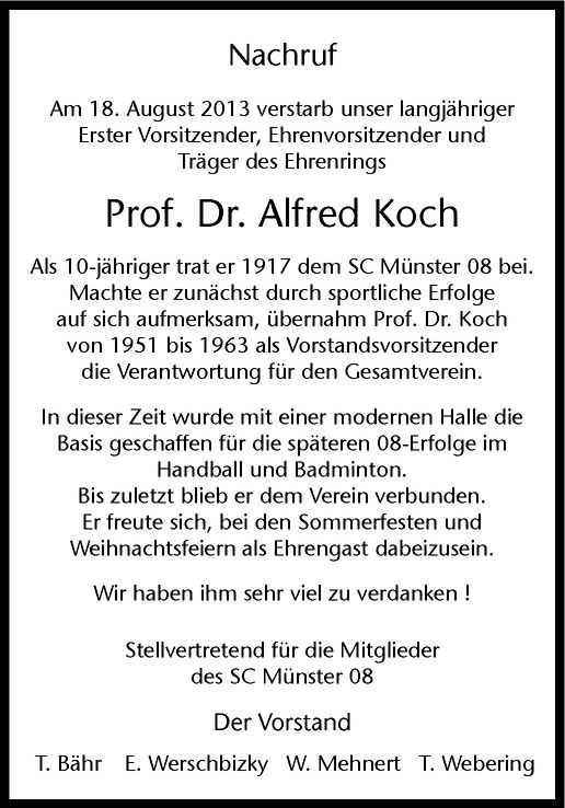  Traueranzeige für Alfred Koch vom 24.08.2013 aus Westfälische Nachrichten