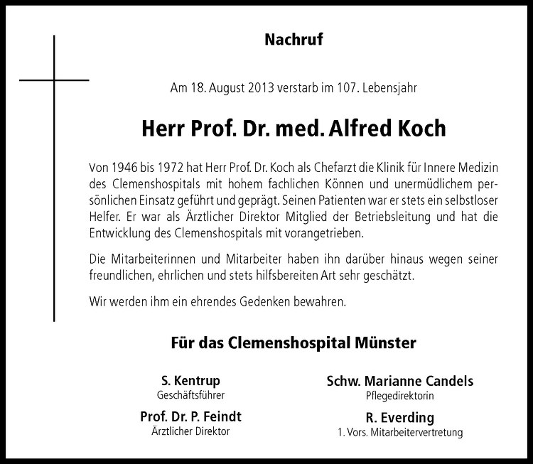  Traueranzeige für Alfred Koch vom 28.08.2013 aus Westfälische Nachrichten