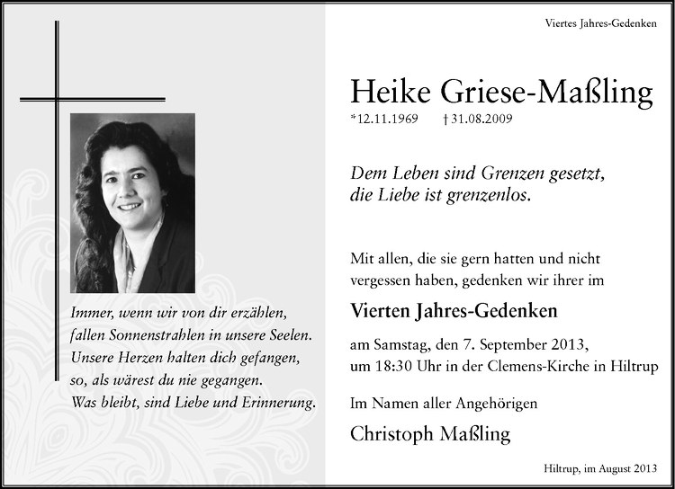  Traueranzeige für Heike Griese-Maßling vom 31.08.2013 aus Westfälische Nachrichten