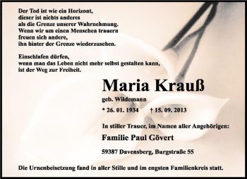 Anzeige von Maria Krauß von Westfälische Nachrichten