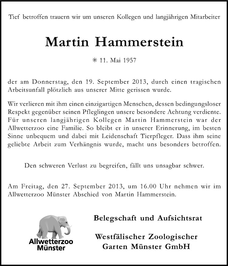  Traueranzeige für Martin Hammerstein vom 25.09.2013 aus Westfälische Nachrichten