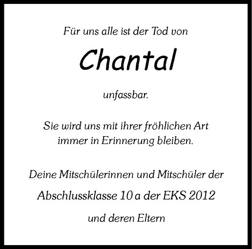  Traueranzeige für Chantal  vom 28.09.2013 aus Westfälische Nachrichten