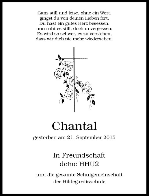  Traueranzeige für Chantal  vom 27.09.2013 aus Westfälische Nachrichten