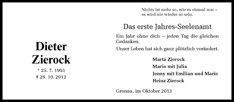  Traueranzeige für Dieter Zierock vom 28.10.2013 aus Westfälische Nachrichten