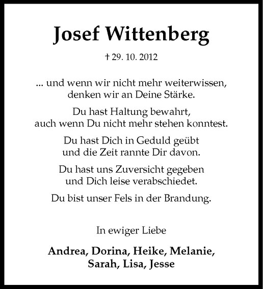  Traueranzeige für Josef Wittenberg vom 29.10.2013 aus Westfälische Nachrichten