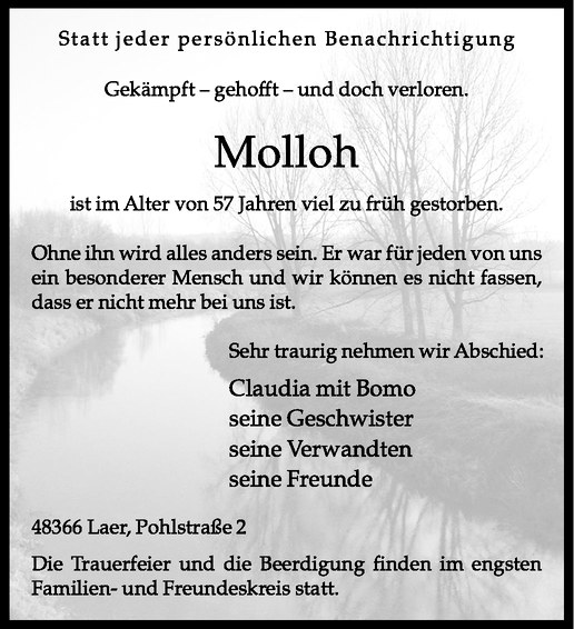  Traueranzeige für Molloh  vom 02.11.2013 aus Westfälische Nachrichten