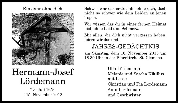  Traueranzeige für Hermann-Josef Lördemann vom 09.11.2013 aus Westfälische Nachrichten