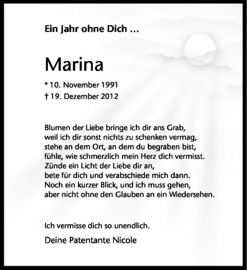  Traueranzeige für Marina Janotta vom 19.12.2013 aus Westfälische Nachrichten