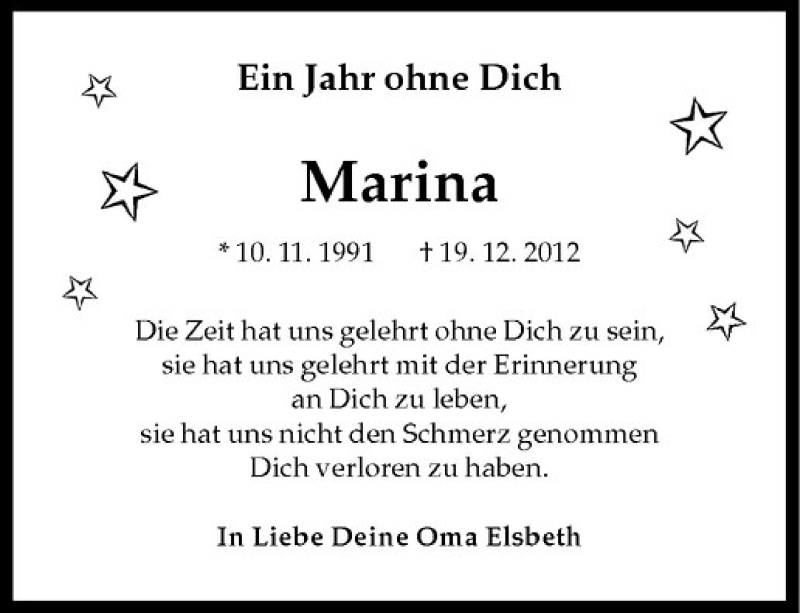  Traueranzeige für Marina Janotta vom 19.12.2013 aus Westfälische Nachrichten