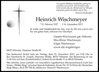 Anzeige von Heinrich Wischmeyer von Westfälische Nachrichten