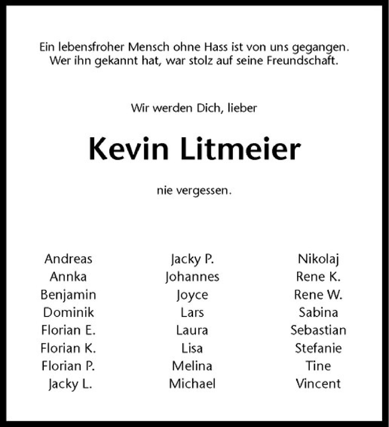  Traueranzeige für Kevin Litmeier vom 28.12.2013 aus Westfälische Nachrichten