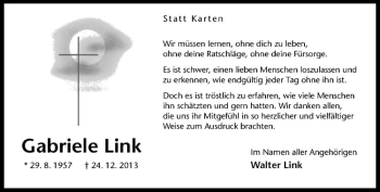 Anzeige von Gabriele Link von Westfälische Nachrichten