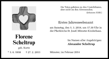 Anzeige von Florene Scheltrup von Westfälische Nachrichten