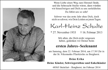 Anzeige von Karl-Heinz Schulte von Westfälische Nachrichten