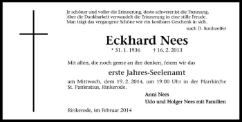 Anzeige von Eckhard Nees von Westfälische Nachrichten
