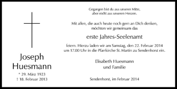 Anzeige von Joseph Huesmann von Westfälische Nachrichten