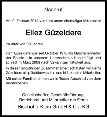 Anzeige von Ellez Güzeldere von Westfälische Nachrichten