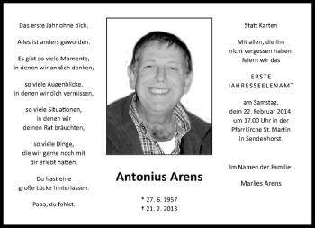 Anzeige von Antonius Arens von Westfälische Nachrichten