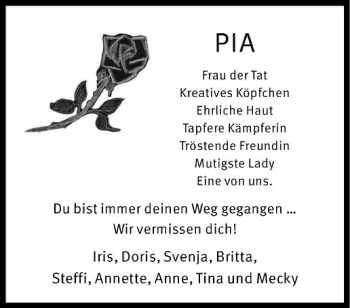 Anzeige von Pia Pentrop-Burstedde von Westfälische Nachrichten