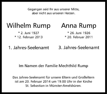 Anzeige von Wilhelm Rump von Westfälische Nachrichten