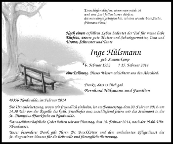 Anzeige von Inge Hülsmann von Westfälische Nachrichten