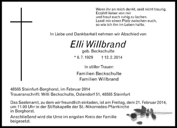 Anzeige von Elli Willbrand von Westfälische Nachrichten