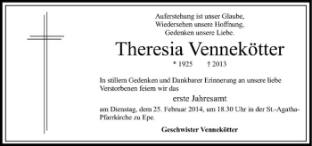 Anzeige von Theresia Vennekötter von Westfälische Nachrichten