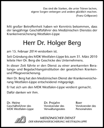 Anzeige von Holger Berg von Westfälische Nachrichten