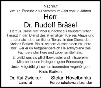 Anzeige von Rudolf Bräsel von Westfälische Nachrichten