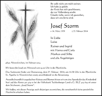 Anzeige von Josef Storm von Westfälische Nachrichten