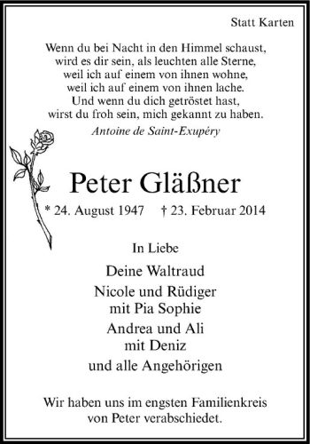 Anzeige von Peter Gläßner von Westfälische Nachrichten