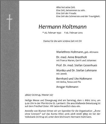 Anzeige von Hermann Holtmann von Westfälische Nachrichten