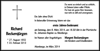 Anzeige von Richard Beckersjürgen von Westfälische Nachrichten
