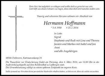 Anzeige von Hermann Hoffmann von Westfälische Nachrichten