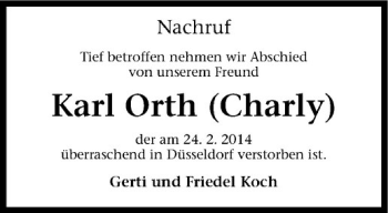 Anzeige von Karl Orth von Westfälische Nachrichten