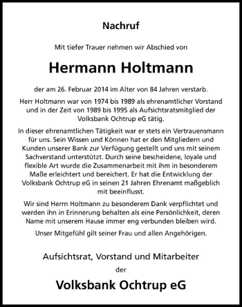 Anzeige von Hermann Holtmann von Westfälische Nachrichten