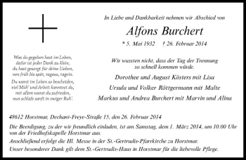 Anzeige von Alfons Burchert von Westfälische Nachrichten