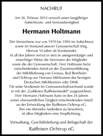 Anzeige von Hermann Holtmann von Westfälische Nachrichten
