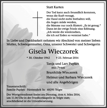 Anzeige von Gisela Wieczorek von Westfälische Nachrichten