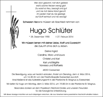 Anzeige von Hugo Schlüter von Westfälische Nachrichten