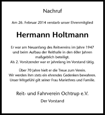 Anzeige von Hermann Holtmann von Westfälische Nachrichten