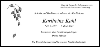 Anzeige von Karlheinz Kahl von Westfälische Nachrichten
