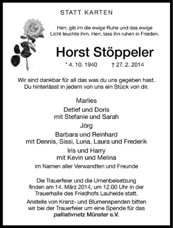 Anzeige von Horst Stöppeler von Westfälische Nachrichten