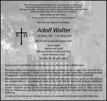 Anzeige von Adolf Walter von Westfälische Nachrichten