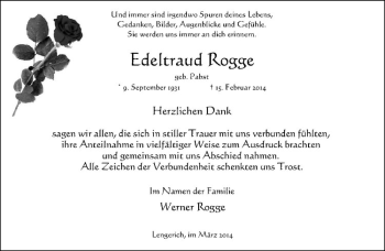 Anzeige von Edeltraud Rogge von Westfälische Nachrichten