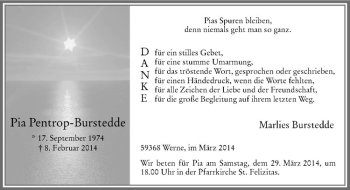 Anzeige von Pia Pentrop-Burstedde von Westfälische Nachrichten