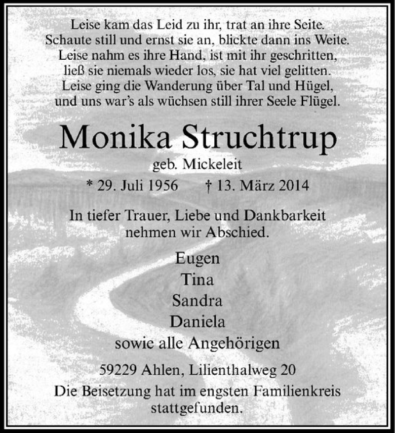  Traueranzeige für Monika Struchtrup vom 24.03.2014 aus Westfälische Nachrichten