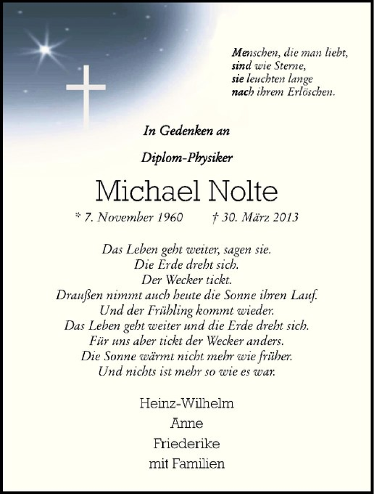  Traueranzeige für Michael Nolte vom 29.03.2014 aus Westfälische Nachrichten